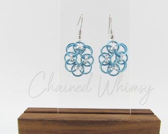 Ice Blue and Silver Helm Flower Earrings