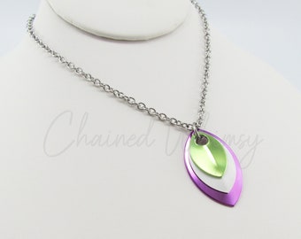 Genderqueer Scale Pendant Necklace – Genderqueer Necklace; Pride Necklace; Chainmaille Necklace