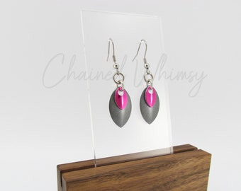 Graphite and Hot Pink Scale Earrings; Layered Earrings