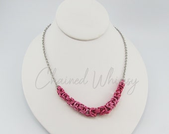 Pink Graduated Byzantine Chainmaille Necklace; Rose Chainmail Necklace