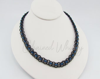 Black and Blue Chainmaille Necklace; Royal Blue and Black Chainmail Necklace