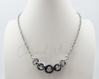 Graduated Mobius Necklace - Silver Black Ombre; Chainmaille Necklace