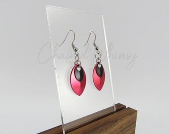 Red and Black Scale Earrings; Layered Earrings