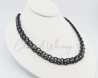 Black and Lavender Chainmaille Necklace; Light Purple and Black Chainmail Necklace