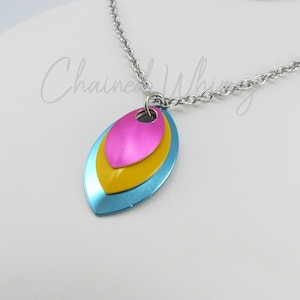 Pansexual Scale Pendant Necklace – Pansexual Pride Necklace; Pride Necklace; Chainmaille Necklace