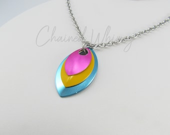 Pansexual Scale Pendant Necklace – Pansexual Pride Necklace; Pride Necklace; Chainmaille Necklace