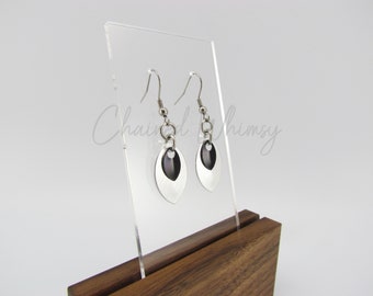 Silver and Black Scale Earrings; Layered Earrings