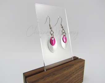 Silver and Hot Pink Scale Earrings; Layered Earrings