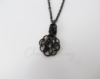 Helm Flower Necklace – Bronze & Black; Chainmaille Necklace