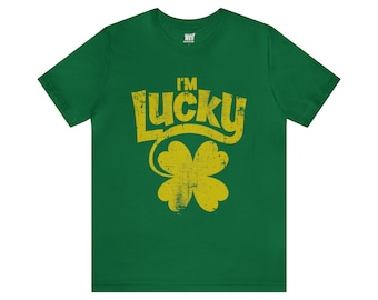 I'M LUCKY St. Patrick's Day Holiday Irish Celebration Shamrock Unisex Jersey Short Sleeve Tee