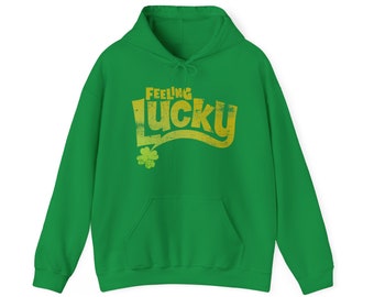 Feeling Lucky Clover Shamrock St. Patricks's Day Holiday Gift Party Unisex Heavy Blend™ Hooded Sweatshirt