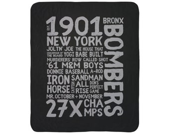 New York Baseball Club Bronx Bombers History Words of Wisdom Fleece Sherpa Blanket