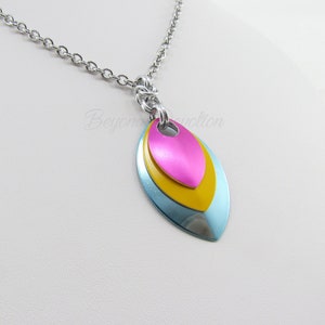 Pansexual Pride Pendant Necklace; Pan Pride Jewelry; Pride Necklace; Scale Chainmaille Necklace
