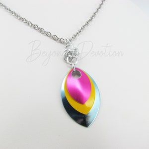 Pansexual Pride Pendant Necklace; Pan Pride Jewelry; Pride Necklace; Scale Chainmaille Necklace