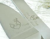 Deer Wedding Black Engraved Wedding Cake Knife and Serving Set - Deer - Two Hearts