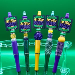 Mi piacciono le grandi perle Mardi Gras Carnevale Perline Penna a sfera con perline Bling