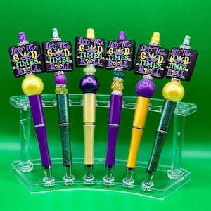 Let The Good Times Roll Mardi Gras Carnevale Perline Penna a sfera con perline Bling