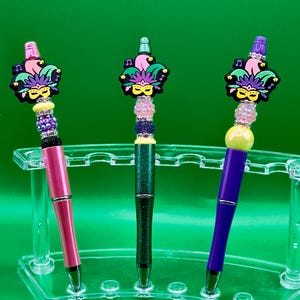 Mardi Gras Carnaval Mascarade Bouffon Masque perles Stylo à bille Bling bling