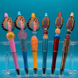 Penna a sfera bling con perline e perline La Virgen de Guadalupe