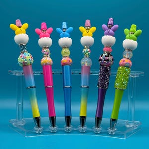 Coelho da Páscoa em Ovo Primavera Bonito Beadable Beaded Ballpoint Bling Pen