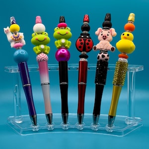 Penna a sfera con perline e brillantini, carina, 3D, a forma di rana, maiale, alpaca, anatra, coccinella