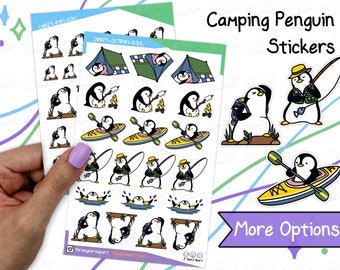 Penguin Outdoor Camping Stickers | Kayak Swimming Hiking Fishing Smores Fire Deco for Bullet Journals, Planners, Traveler's Notebook, Diary