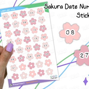 Sakura Monthly Date Dot Number Sticker Bogen | Frühlingsblume niedlich funktional & Deko für BuJo, Planer, Travelers Notebook, Tagebuch, Scrapbook