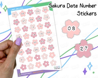 Foglio di adesivi con numero di punti e data mensile Sakura / Fiore primaverile carino funzionale e decorativo per BuJo, pianificatori, quaderni di viaggiatori, diario, album di ritagli