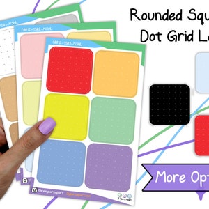 Dot Grid Rounded Square Stickers | Kraft Pastel Bright Functional Label Stickers for Bullet Journals, Planners, Traveler&#39;s Notebook, Diary