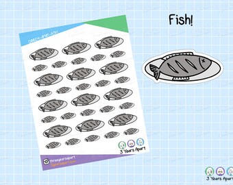 Fish Stickers | Seafood Protein Cat Food Hand Drawn Doodle Stickers for Bullet Journals, Planner, Traveler's Notebooks