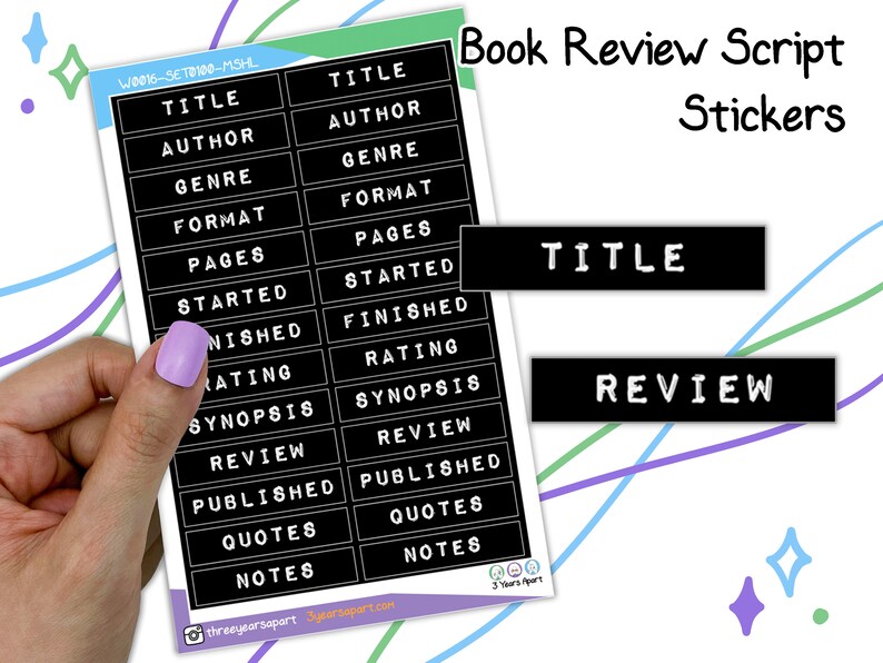 Literature Review Stickers Book Review Script Stickers | Label Handwriting Font Functional Deco ...