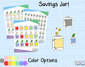 Jar Savings Stickers | Piggy Bank Funds Finance Funds Budget Hand Drawn Doodle Stickers for Bullet Journals, Planner, Traveler's Notebooks