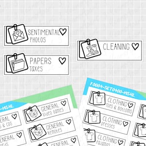 Naklejki KonMari Declutter | Funkcjonalne arkusze naklejek przypominające o porządkowaniu do Bullet Journals, Planners, Traveler's Notebook, Diary