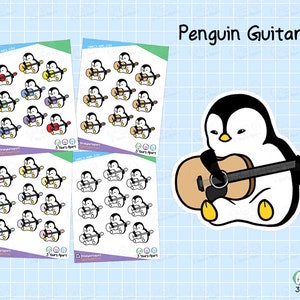 Pegatinas de pingüino de guitarra / Pegatinas decorativas para pasatiempos de estudio de guitarra musical para Bullet Journals, planificadores, cuadernos de viaje, diarios