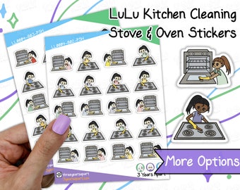 LuLu Stove & Oven Cleaning Stickers | Kitchen, Deep Clean, Custom Coloring for Bullet Journals, Planners, Traveler's Notebook, Diary