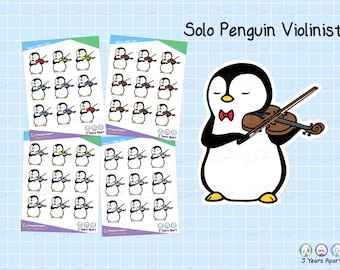 Violin Penguin Stickers | Music Violinist Study Hobby Deco Stickers for Bullet Journals, Planners, Traveler's Notebook, Diary