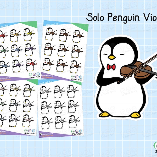 Violin Penguin Stickers | Music Violinist Study Hobby Deco Stickers for Bullet Journals, Planners, Traveler's Notebook, Diary