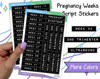 Schwangerschaft Wochen Script Aufkleber | Tracker Geprägte Baby Funktionale Deko Aufkleber für Bullet Journal, Planer, Traveler's Notebook, Tagebuch