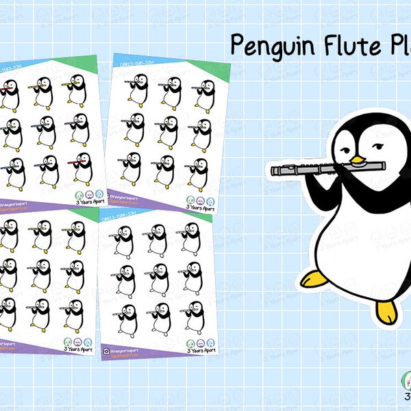 Flute Penguin Stickers | Music Flute Study Hobby Deco Stickers for Bullet Journals, Planners, Traveler's Notebook, Diary