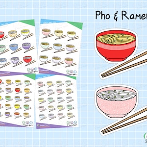 Noodle Stickers | Ramen Pho Rice Egg Noodle Soup Asian Food Deco Stickers for Bullet Journals, Planners, Traveler&#39;s Notebook, Diary