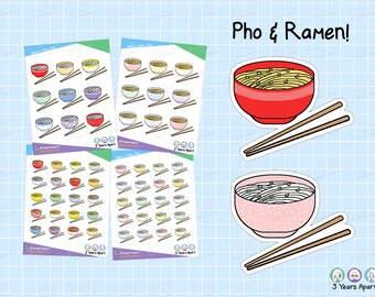 Noodle Stickers | Ramen Pho Rice Egg Noodle Soup Asian Food Deco Stickers for Bullet Journals, Planners, Traveler's Notebook, Diary