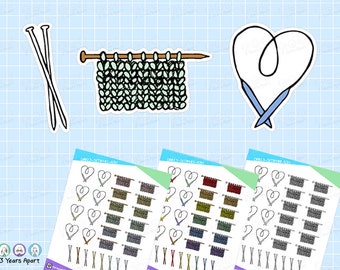 Knitting Stickers | Craft Yarn Crochet Coloring DIY Deco Stickers for Bullet Journals, Planners, Traveler's Notebook, Diary