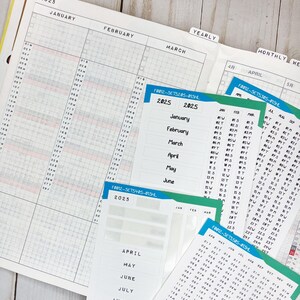 Kit funcional de pegatinas de índice mensuales y anuales de Hobonichi 2025 / Calendario perpetuo para diarios de viñetas, planificadores, cuadernos de viaje y diarios