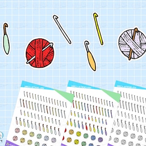 Gehaakte stickers | Ambachtelijk breigaren Kleurplaten DIY Deco Stickers voor Bullet Journals, Planners, Traveler's Notebook, Diary