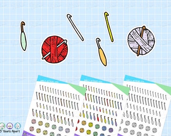 Crochet Stickers | Craft Knitting Yarn Coloring DIY Deco Stickers for Bullet Journals, Planners, Traveler's Notebook, Diary