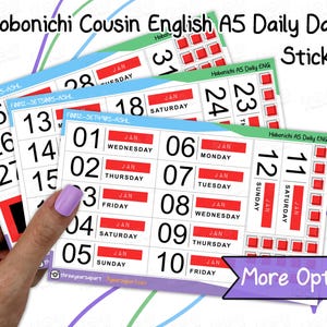Hobonichi Cousin (versão inglesa) A5 Kit de adesivos diários datados | Adesivos funcionais e decorativos personalizados para BuJos, planejadores, cadernos de viagem, diários