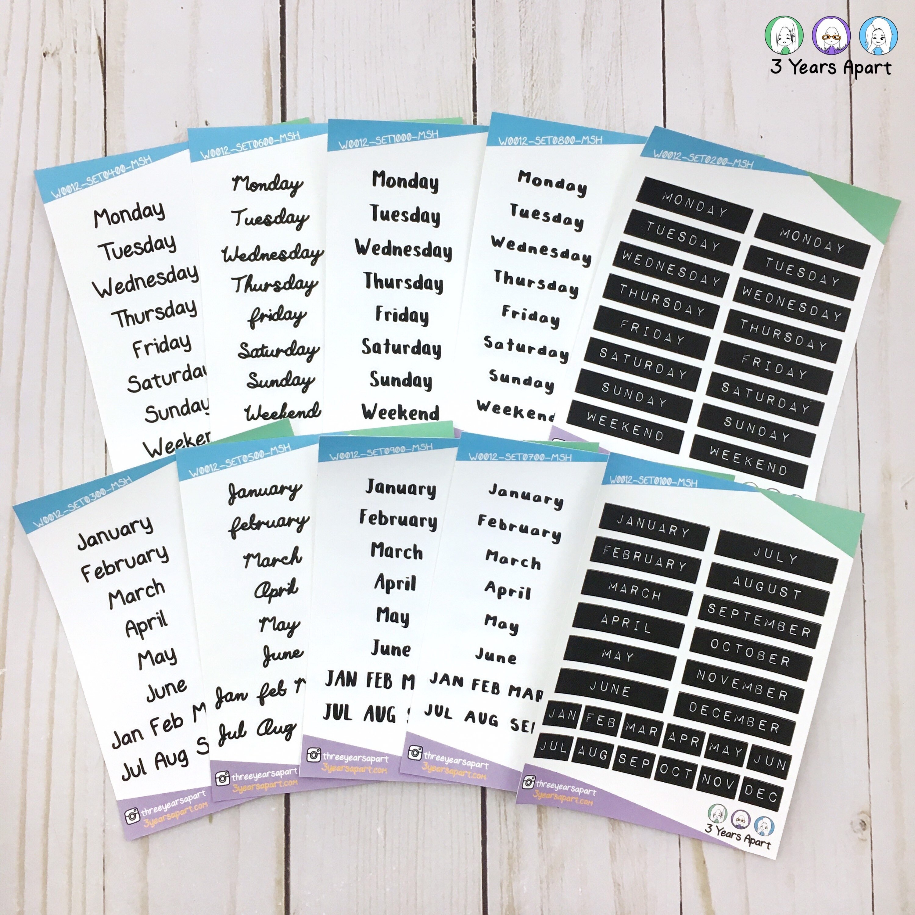 Weekday Script Stickers Label Handwriting Font Weekly - Etsy