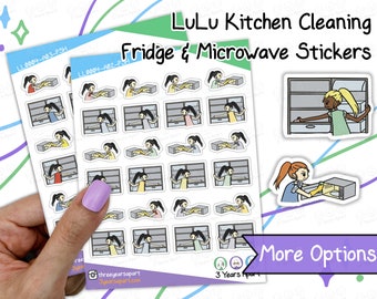 LuLu Fridge & Microwave Cleaning Stickers | Kitchen, Deep Clean, Custom Coloring for Bullet Journals, Planners, Traveler's Notebook, Diary