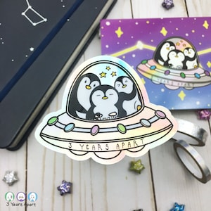 Pegatinas troqueladas de vinilo holográfico de pingüinos OVNI/pegatinas decorativas para bullet journals, agendas, cuadernos de viaje y diarios.