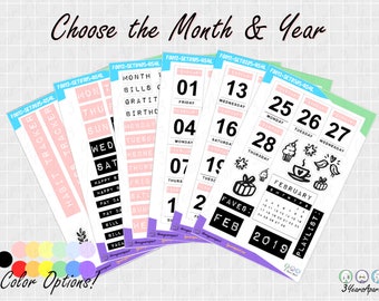 Bullet Journal Monthly Sticker Kit | Custom Color Functional & Deco Stickers for BuJos, Planners, Travelers Notebook, Diary